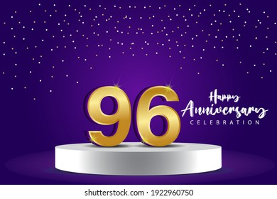 96 Jahre alte Vektor Template Design Illustration. Blaue 3D-Zahlen mit Podium-Bühne zum Feiern