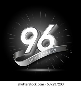 96 years silver anniversary logo celebration with firework and ribbon