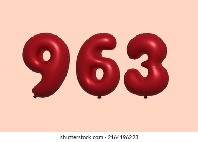 963 3d number balloon made of realistic metallic air balloon 3d rendering. 3D Red helium balloons for sale decoration Party Birthday, Celebrate anniversary, Wedding Holiday. Vector illustration