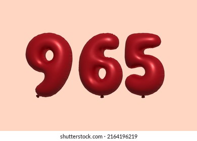 965 3d number balloon made of realistic metallic air balloon 3d rendering. 3D Red helium balloons for sale decoration Party Birthday, Celebrate anniversary, Wedding Holiday. Vector illustration