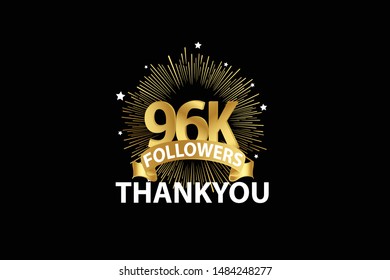 96K, 96.000 Followers anniversary, minimalist logo years, jubilee, greeting card. invitation. Sign Ribbon Gold space vector illustration on black background - Vector