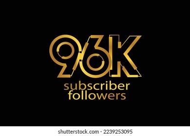 96K, 96.000 subscribers or followers blocks style with gold color on black background for social media and internet-vector