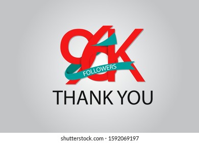 96K, 96.000 Thank you followers social media. Red logo with Tosca ribbon. For Social Medias, internet ads - Vector