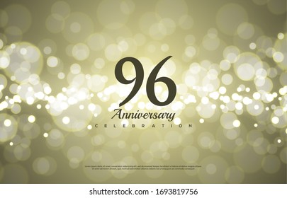 96th anniversary background with illustrations of black numbers with golden light behind,