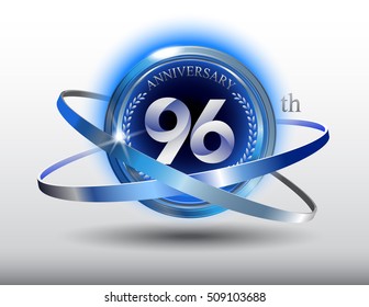 96th anniversary with blue ring and laurel on white background