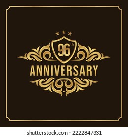 96th anniversary card. Beautiful greeting banner poster and golden logo with gold text word and gold number.