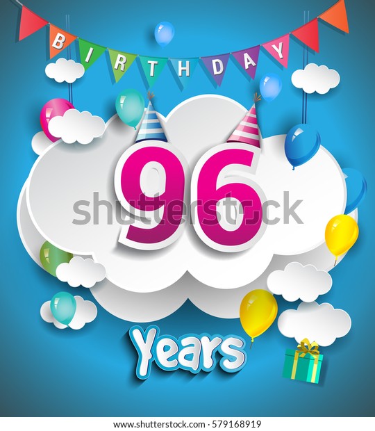 96th Anniversary Celebration Design Clouds Balloons Stock Vector ...