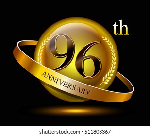 96th anniversary celebration with gold ring and laurel on black isolated background