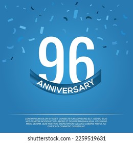 96º aniversario celebración diseño vectorial con números de color blanco y fuente de color blanco sobre fondo de color azul abstracto 