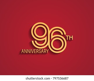 96th anniversary design logotype with line style golden color for celebration event isolated on red background