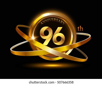 96th anniversary with gold ring graphic elementson black bacground