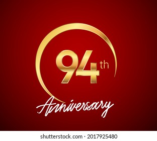 96th anniversary golden color with circle ring isolated on red background for anniversary celebration event.