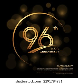 96th Anniversary logo design with double line numbers. Golden anniversary template. Vector Logo Template