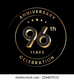 96th Anniversary. Anniversary logo design with gold color ring and text for anniversary celebration events. Logo Vector Template