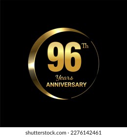 96th Anniversary logo design with golden number and text for anniversary celebration event, invitation, wedding, greeting card, banner, poster, flyer, brochure, book cover. Logo Vector Template.