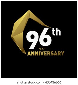 96th anniversary logo with gold shape modern looks. Anniversary signs illustration. Gold anniversary logo design and illustration