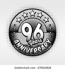 96th anniversary logo. Vector and illustrations. Comics anniversary logo.