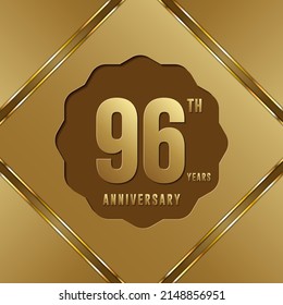 96th anniversary logotype. Anniversary celebration template design with golden ring for booklet, leaflet, magazine, brochure poster, banner, web, invitation or greeting card. Vector illustrations.