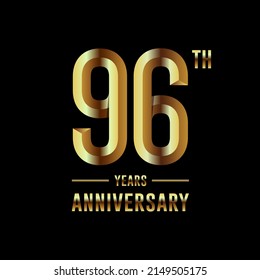 96th Anniversary logotype. Anniversary celebration template design with golden ring for booklet, leaflet, magazine, brochure poster, banner, web, invitation or greeting card. Vector illustrations.