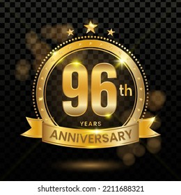 96th Anniversary Logotype with Gold Confetti Isolated on Black Background, Vector Design for Greeting Card and Invitation Card