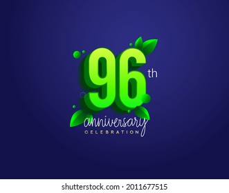 Blootipo del 96º aniversario con color de hoja y verde, aislado en fondo azul.