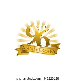 96th anniversary ribbon logo with golden rays of light