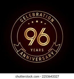Concepto de diseño de plantillas para el 96º aniversario con cinta dorada para la celebración del aniversario. Plantilla de vectores de logotipos