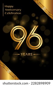 Diseño de plantilla de 96º Aniversario con números de doble línea. Plantilla de aniversario de oro. Vector