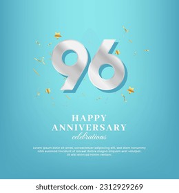 96th anniversary vector template with a white number and confetti spread on a gradient background