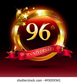 96th golden anniversary logo. with ring and red ribbon.