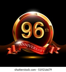 96th golden anniversary logo. with ring and red ribbon