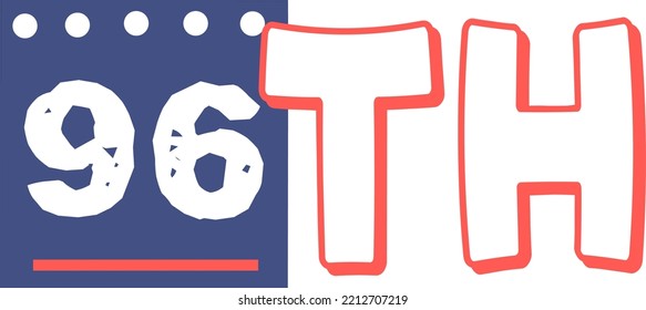 96th Ordinal Numbers counting vector art illustration with fantastic font and blue red color, worksheets - match sequence number worksheets for preschoolers 