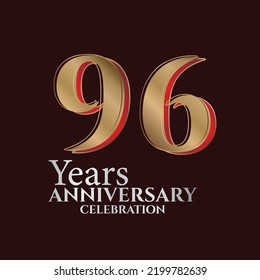 96th Years Anniversary Logo Gold and red Colour isolated on elegant background, vector design for greeting card and invitation card