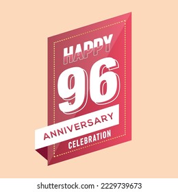 96th years anniversary logo template on brown background. celebrating whitenumbers with whiteribbon vector and confetti isolated design elements
