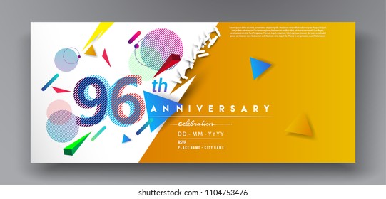 96th years anniversary logo, vector design birthday celebration with colorful geometric background and circles shape.
