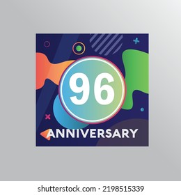 96th years anniversary logo, vector design birthday celebration with colourful background and abstract shape.