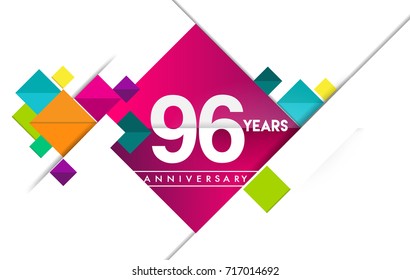 96th years anniversary logo, vector design birthday celebration with colorful geometric background and circles shape.