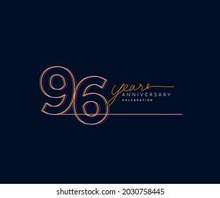96th Years Anniversary Logotype with Colorful Multi Line Number Isolated on Dark Background.