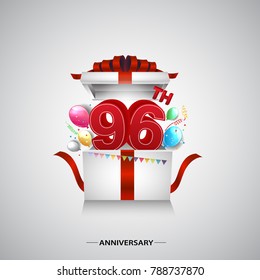 96th years anniversary logotype with elegant blue color and ribbon isolated on white background for celebration