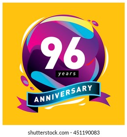 96th years greeting card anniversary with colorful number and frame. logo and icon with circle badge and background