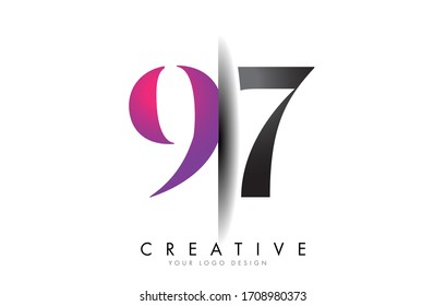 97 9 7 Grey and Pink Number Logo with Creative Shadow Cut Vector Illustration Design.