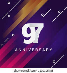 97 Anniversary celebration logotype with paper cut style font number isolated on colorful background