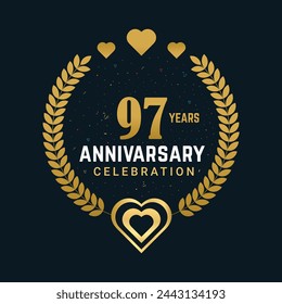 Diseño vectorial de celebración de aniversario 97, celebrando lujosos números de color dorado 97 años Diseño de aniversario.
