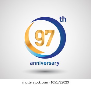 97 anniversary design with blue and golden circle isolated on white background for celebration