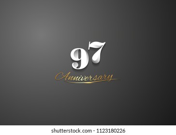 97 Anniversary elegant logotype design, white colored isolated on black background