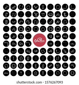 97 Arrow Hand-made draw White Vector icon set
