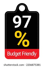 97% Budget Friendly sign tag, label vector art Black Background white and yellow lettering