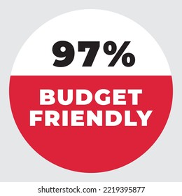 97% Budget Friendly vector sign. Warning red tag banner 