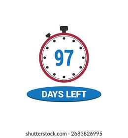 97 días restantes Vector de icono de reloj contando días y tiempo restante, alarma de cuenta regresiva