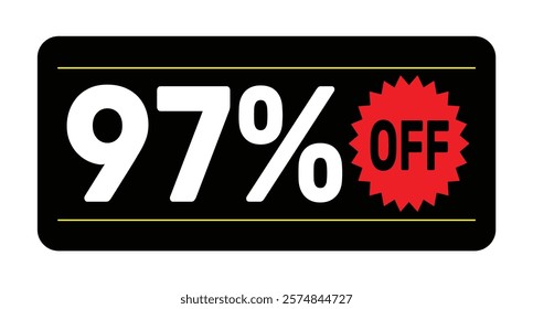 97% discount tag. icon vector Black, white and rad rectangular shape, perfect for marketing promotions